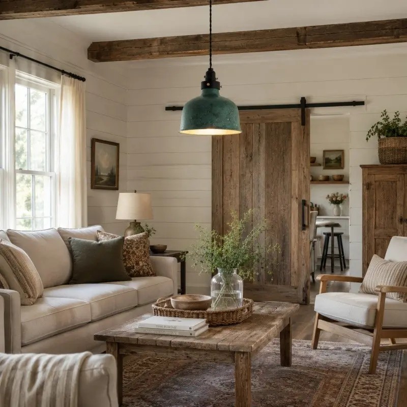 Vintage hanglamp in een woonkamer