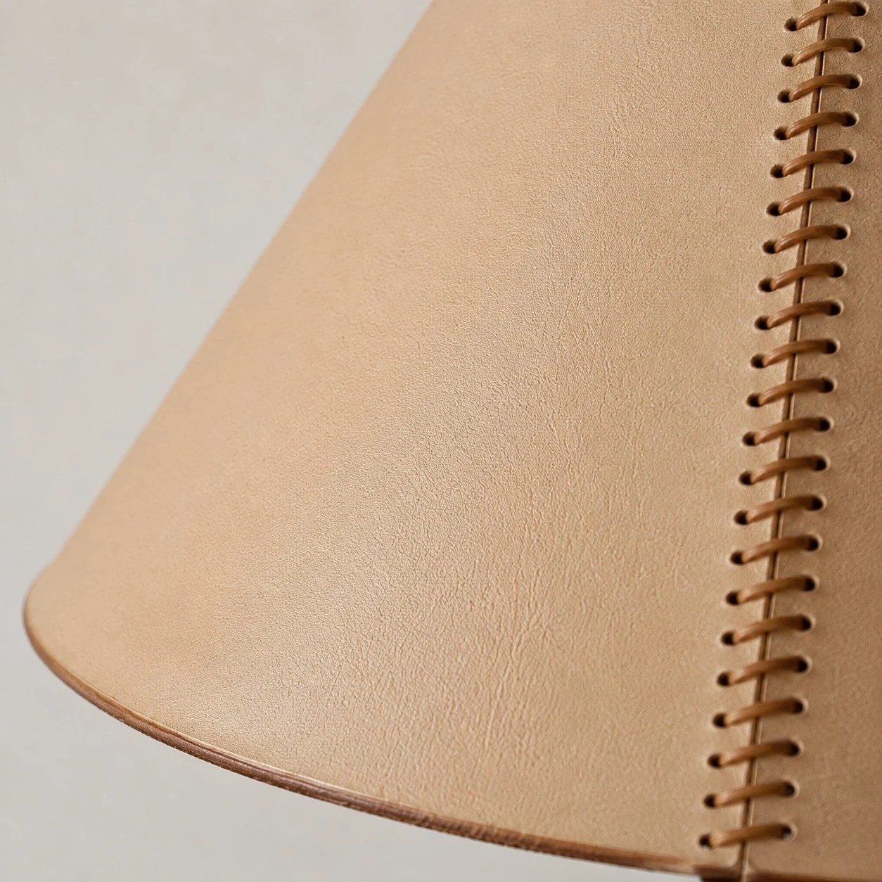 Close view of stitched leather-look shade detail