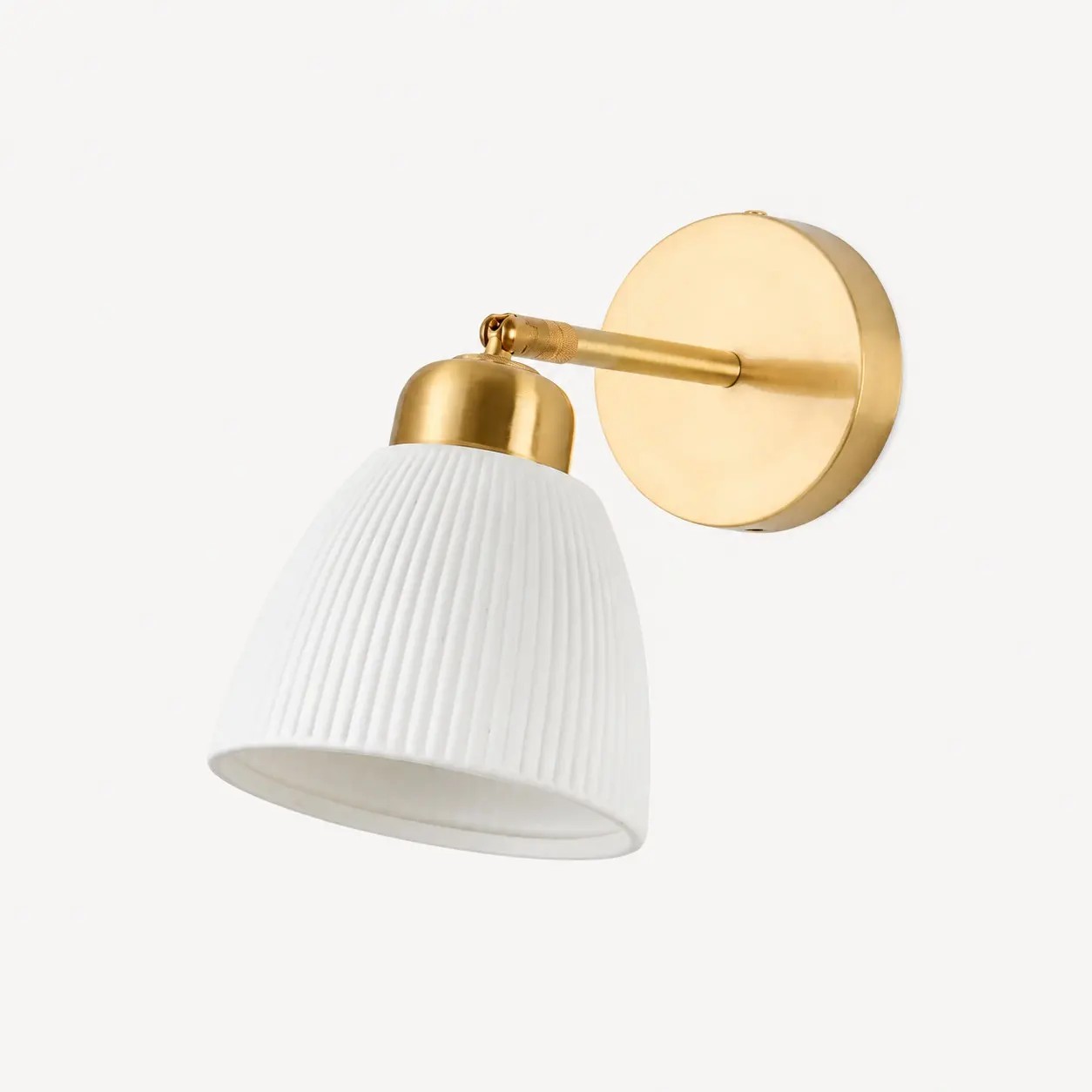 Verstelbare wandlamp van wit keramiek en messing