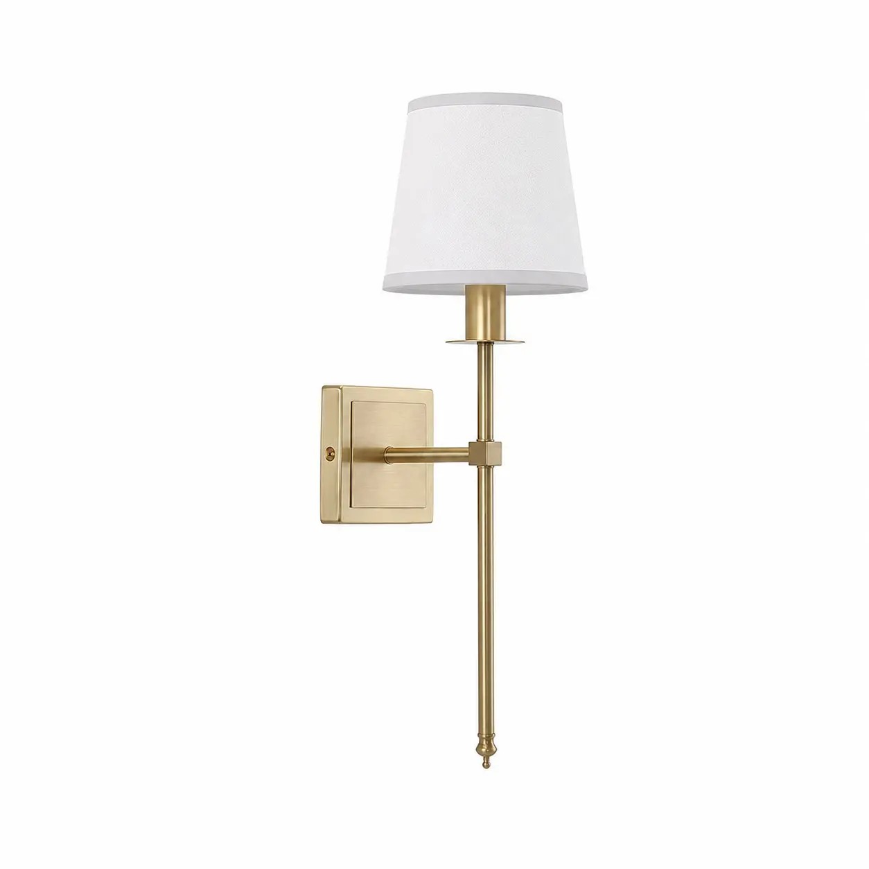 Enkele messing wandlamp met witte stoffen kap