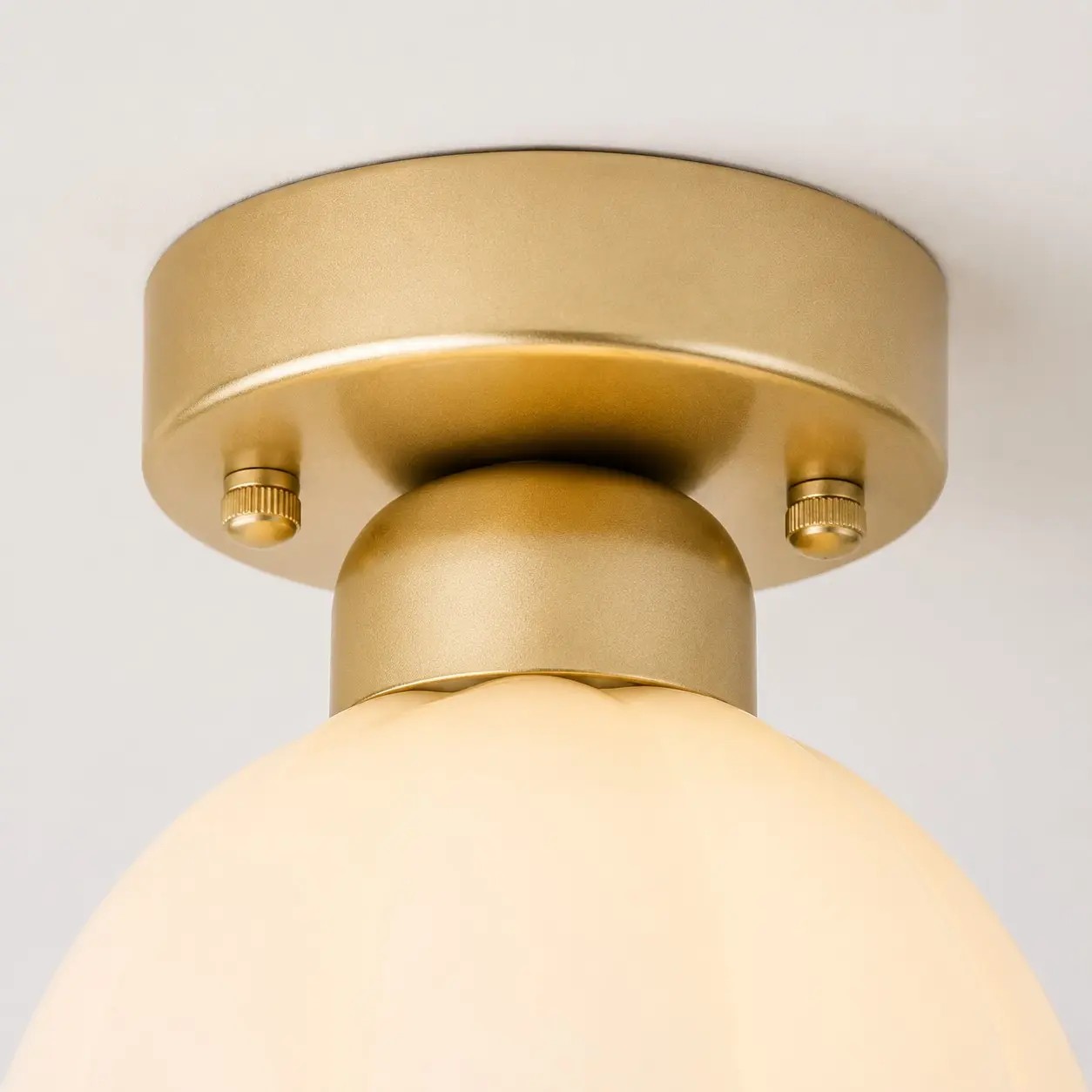 Details van de plafondkap en het bevestigingsmateriaal met goudkleurige afwerking