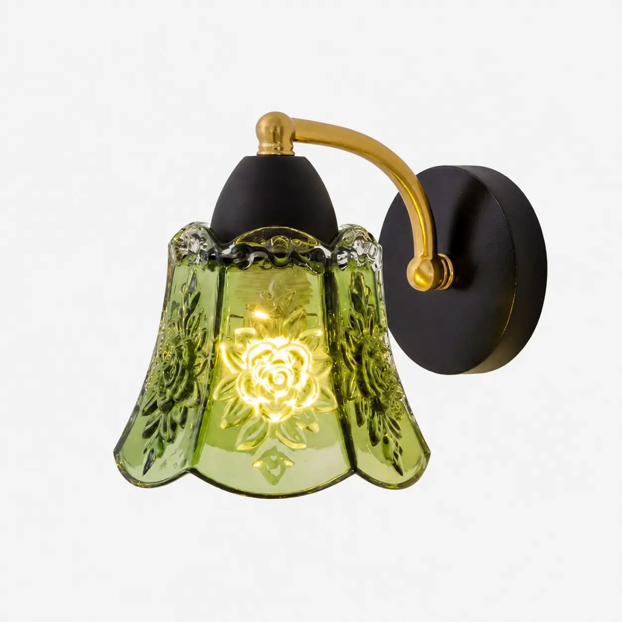 Standardowa lampa ścienna ze szkła zielonego w stylu vintage