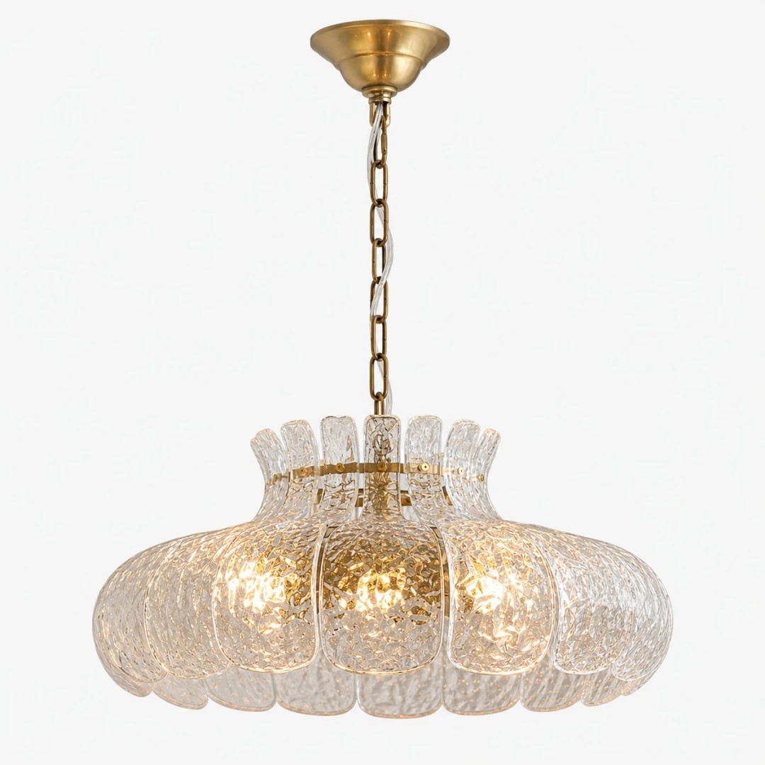 Transparante messing glazen kroonluchter, diameter 50 cm. SKU bekijken