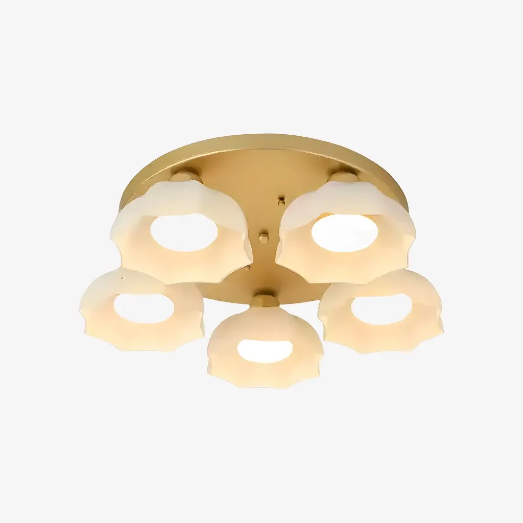 Guldvit taklampa i glas med 5 lamphuvuden
