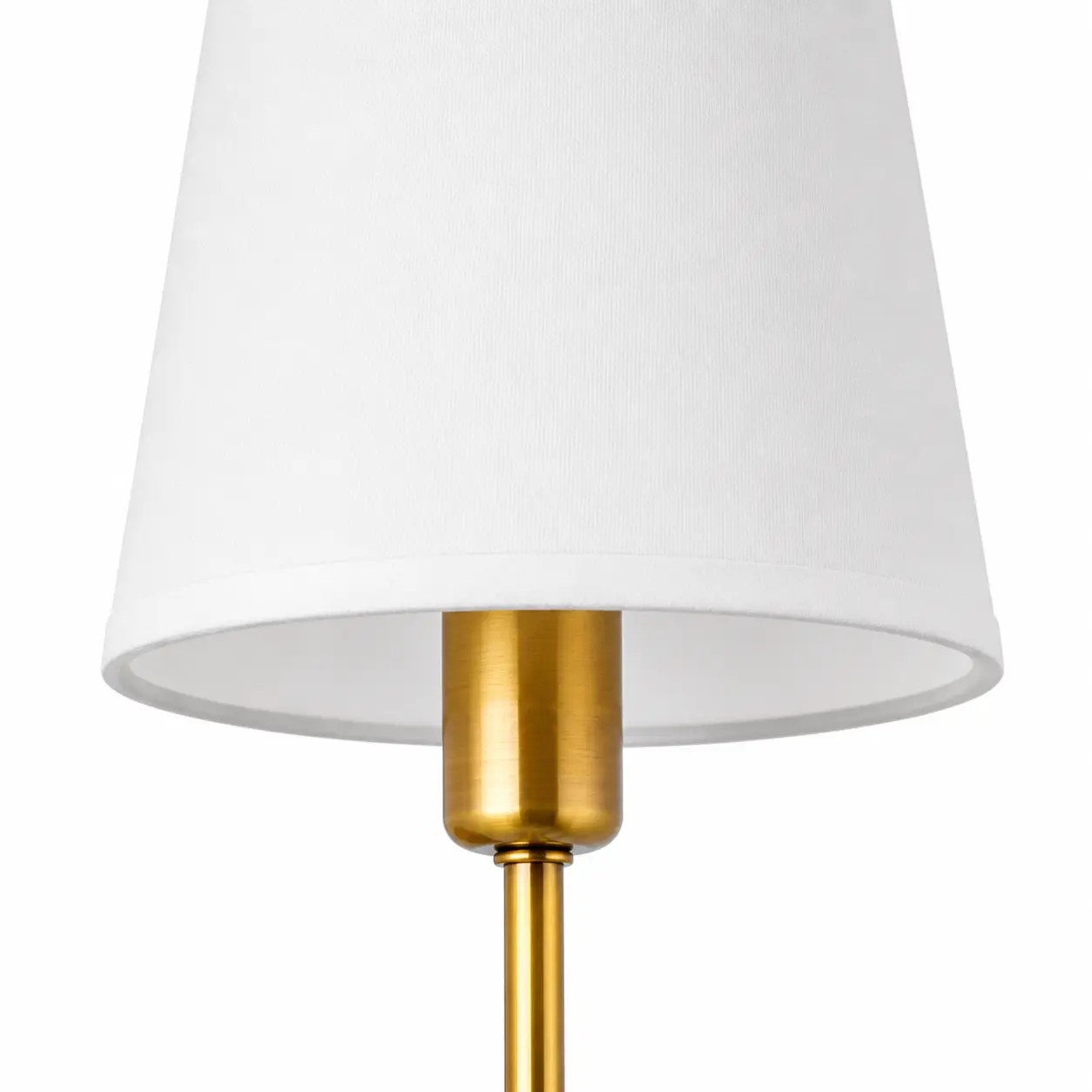 Close-up of fabric and opal glass shade details