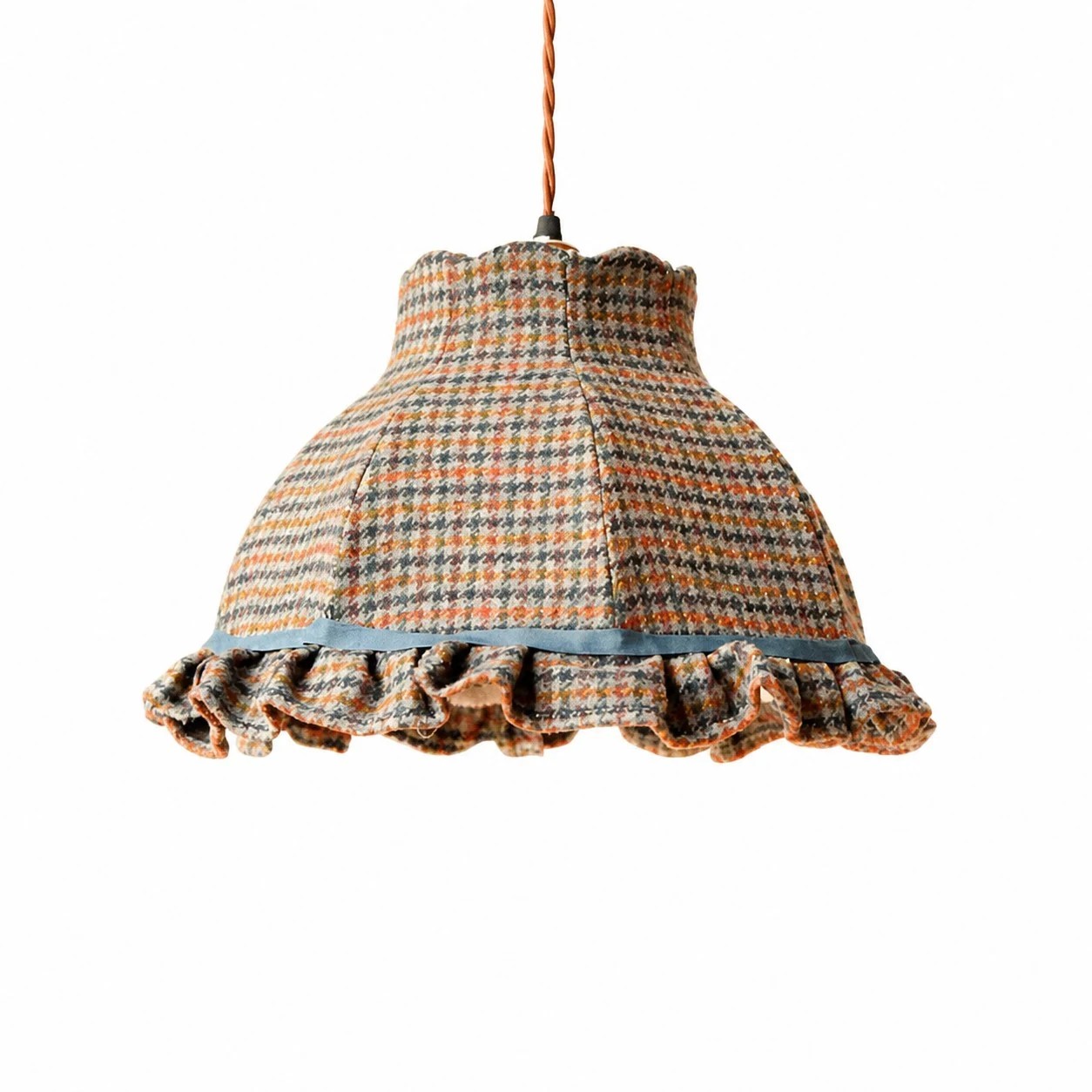 Suspension vintage en tissu tweed à carreaux français