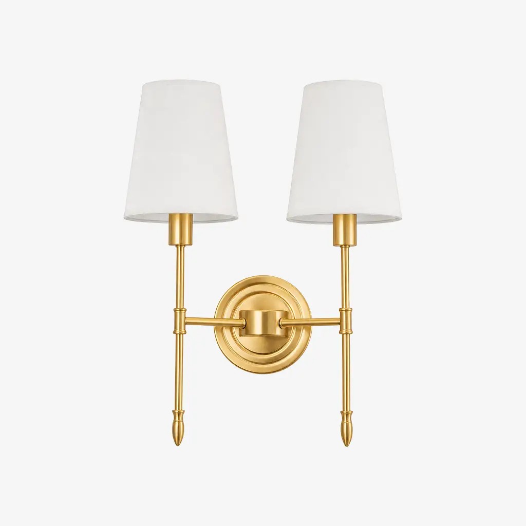 Two-head Style B wall light with fabric shades