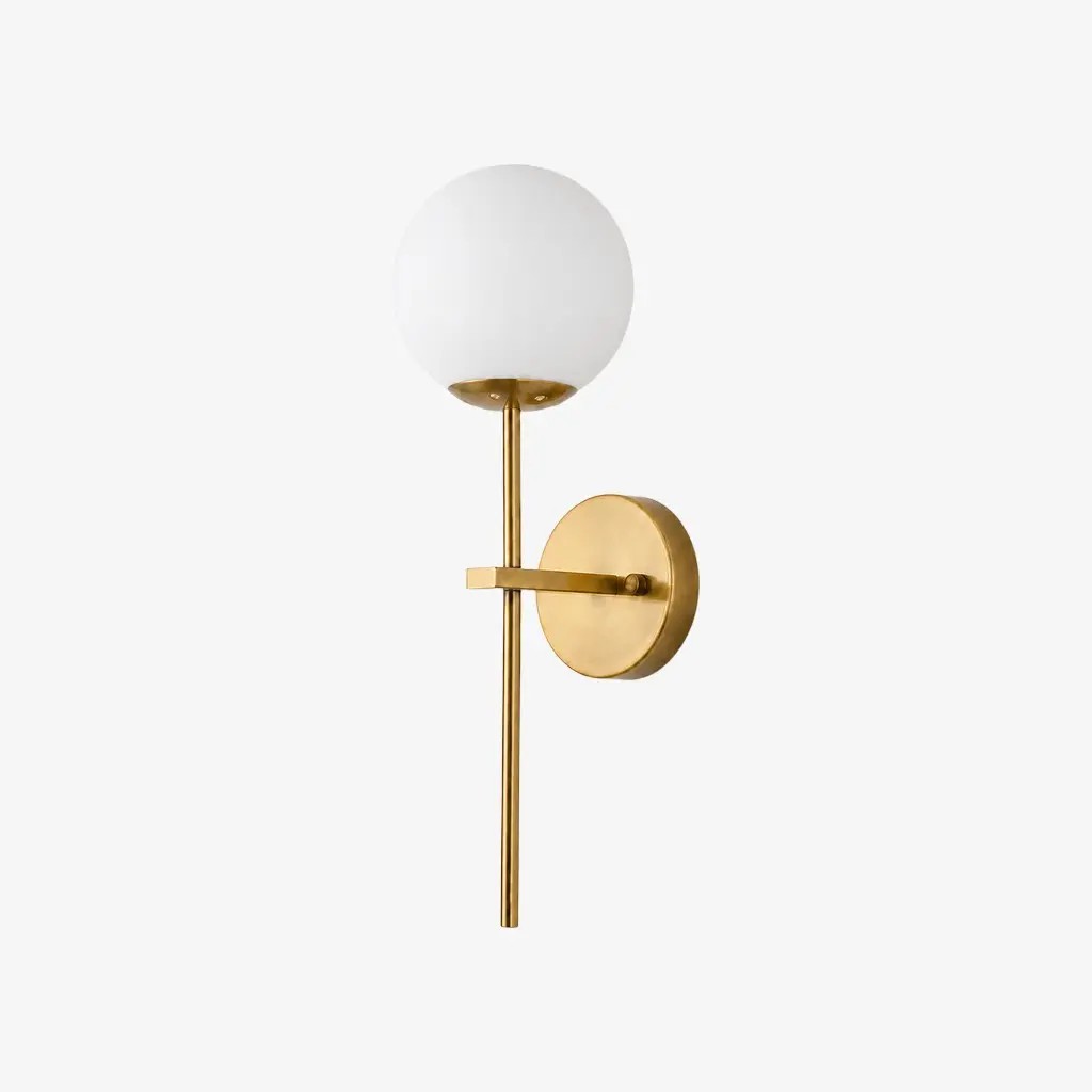 Aplique de pared corto dorado con pantalla de cristal opalino